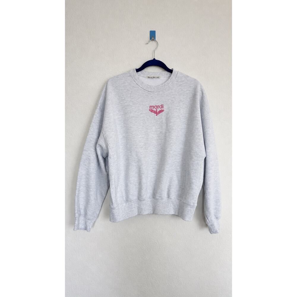 Mardi Mercredi Gray Crewneck Sweatshirt Pink Logo One Size Cotton
